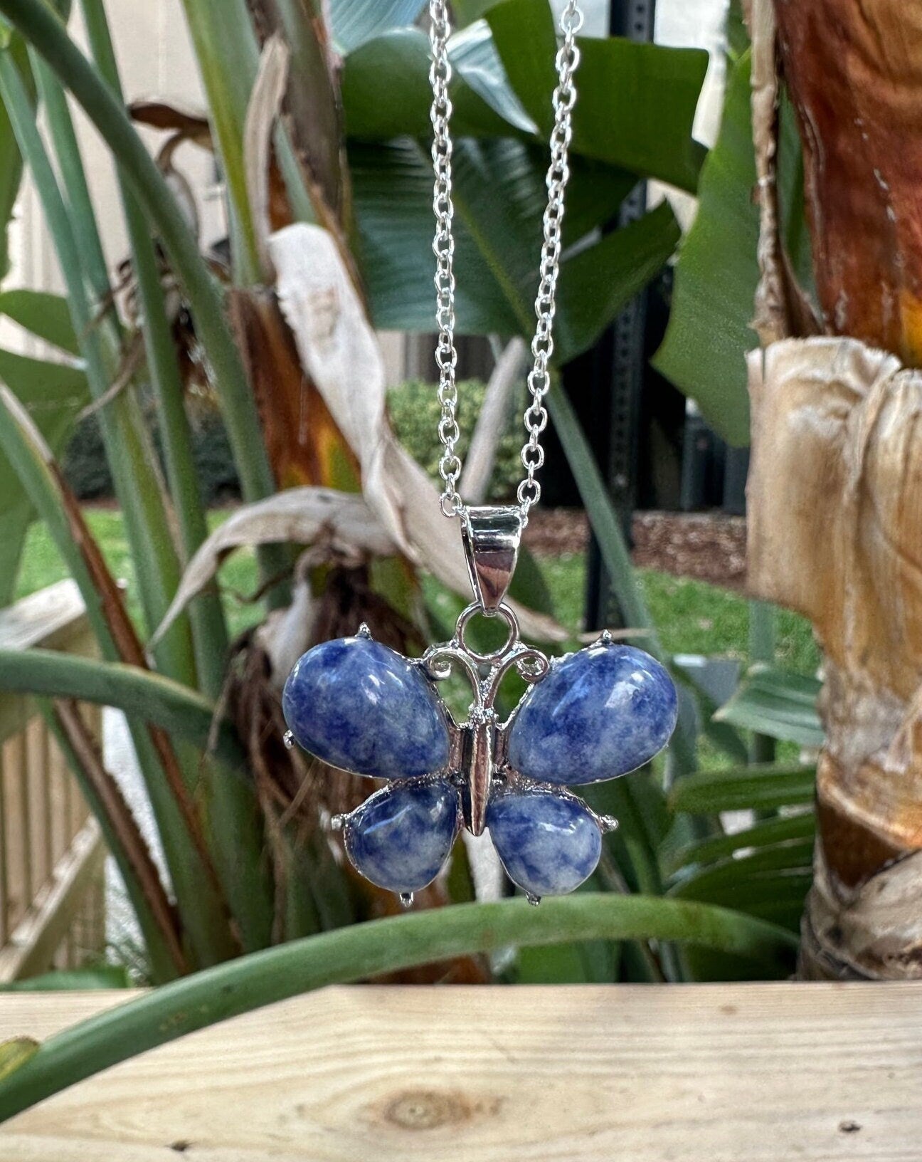 Blue Spot Jasper Butterfly Necklace