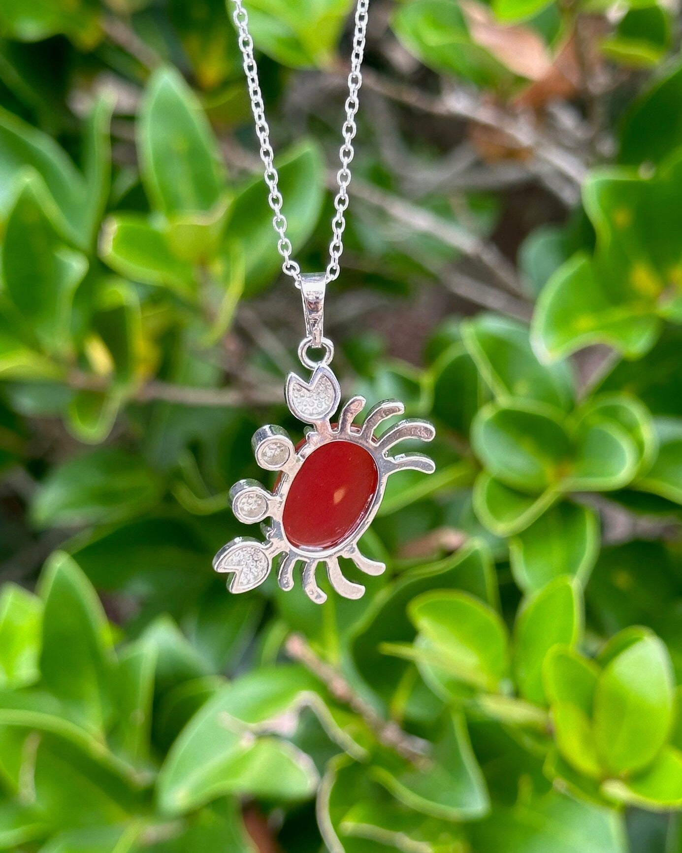 Red Agate Crab Pendant Necklace