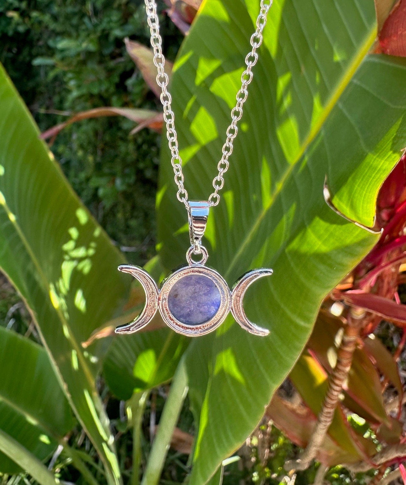 Blue Spot Jasper Celestial 2 Moon Pendant Necklace
