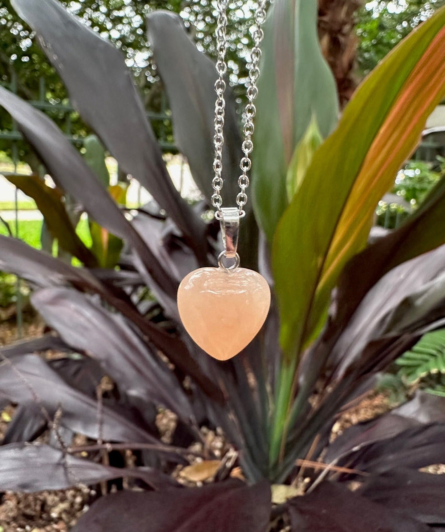 Dainty Peach Aventurine Heart Pendant Necklace
