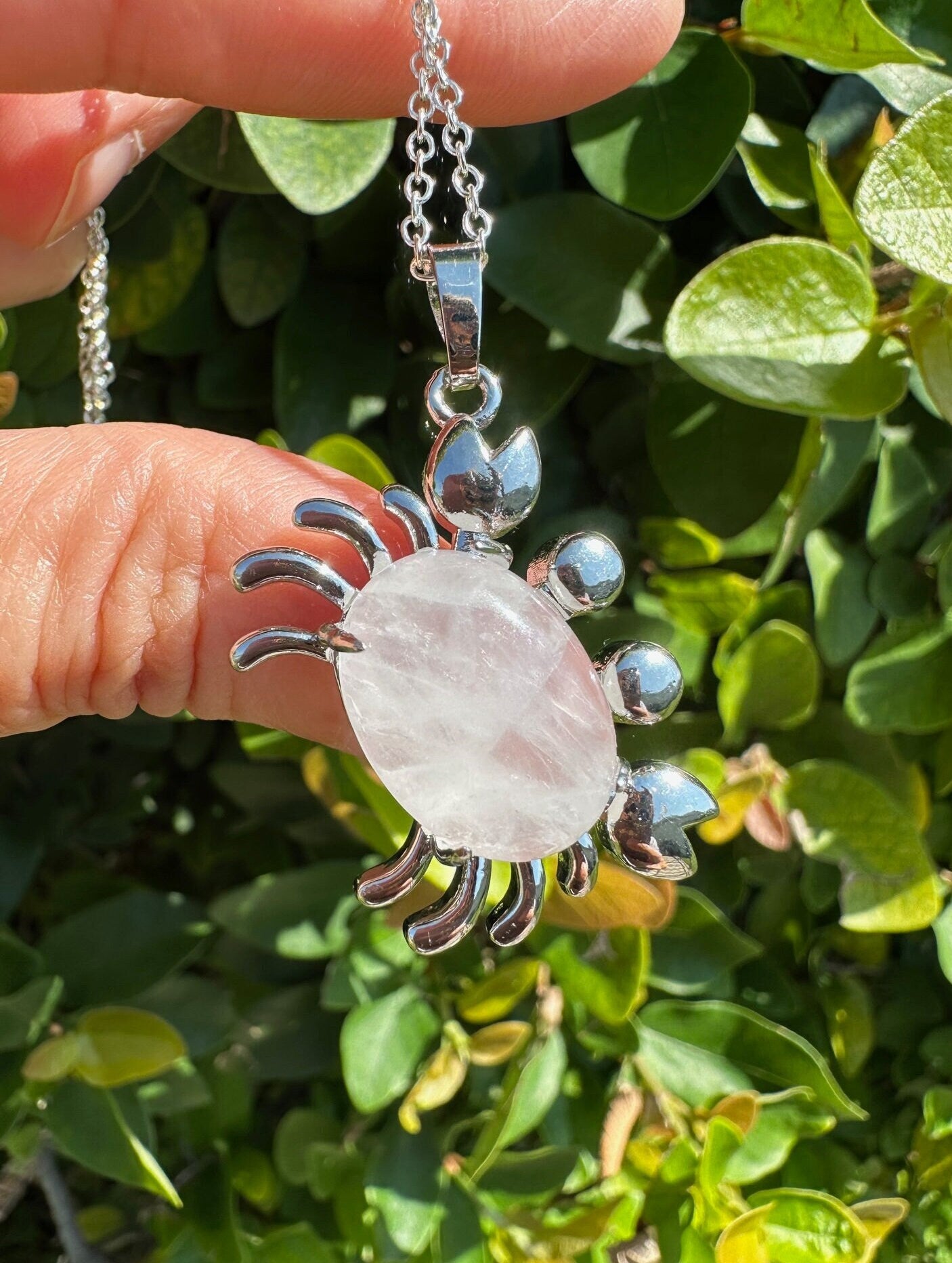 Clear Quartz Crab Pendant Necklace
