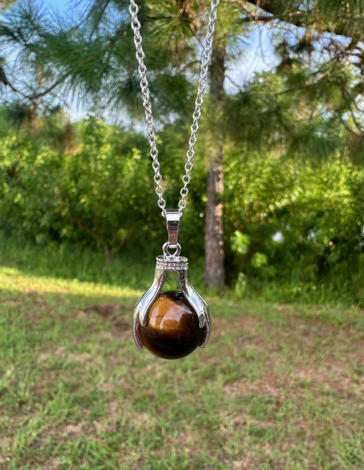 Tiger Eye Hands Pendant Necklace