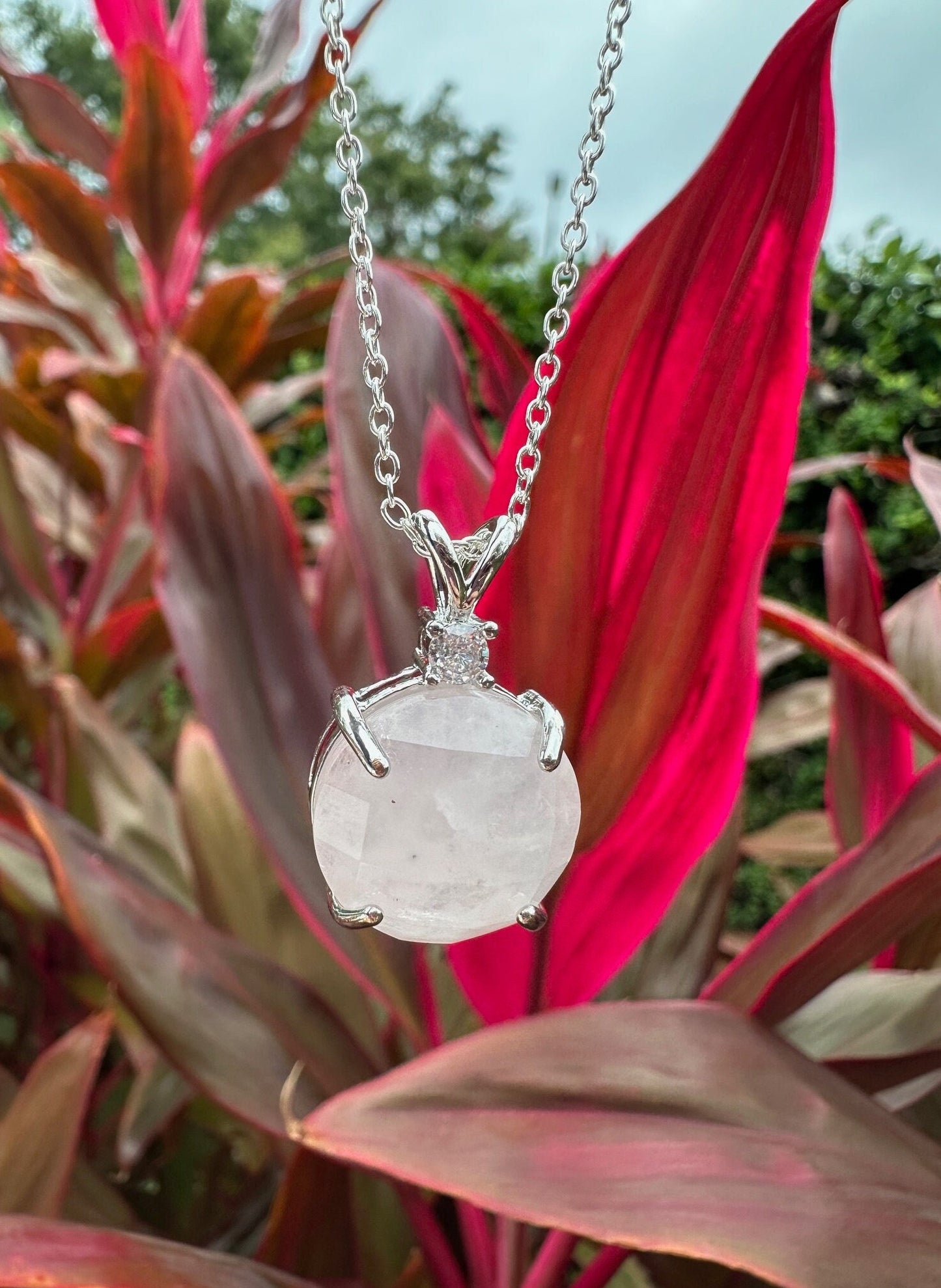 Rose Quartz Prism Pendant Necklace