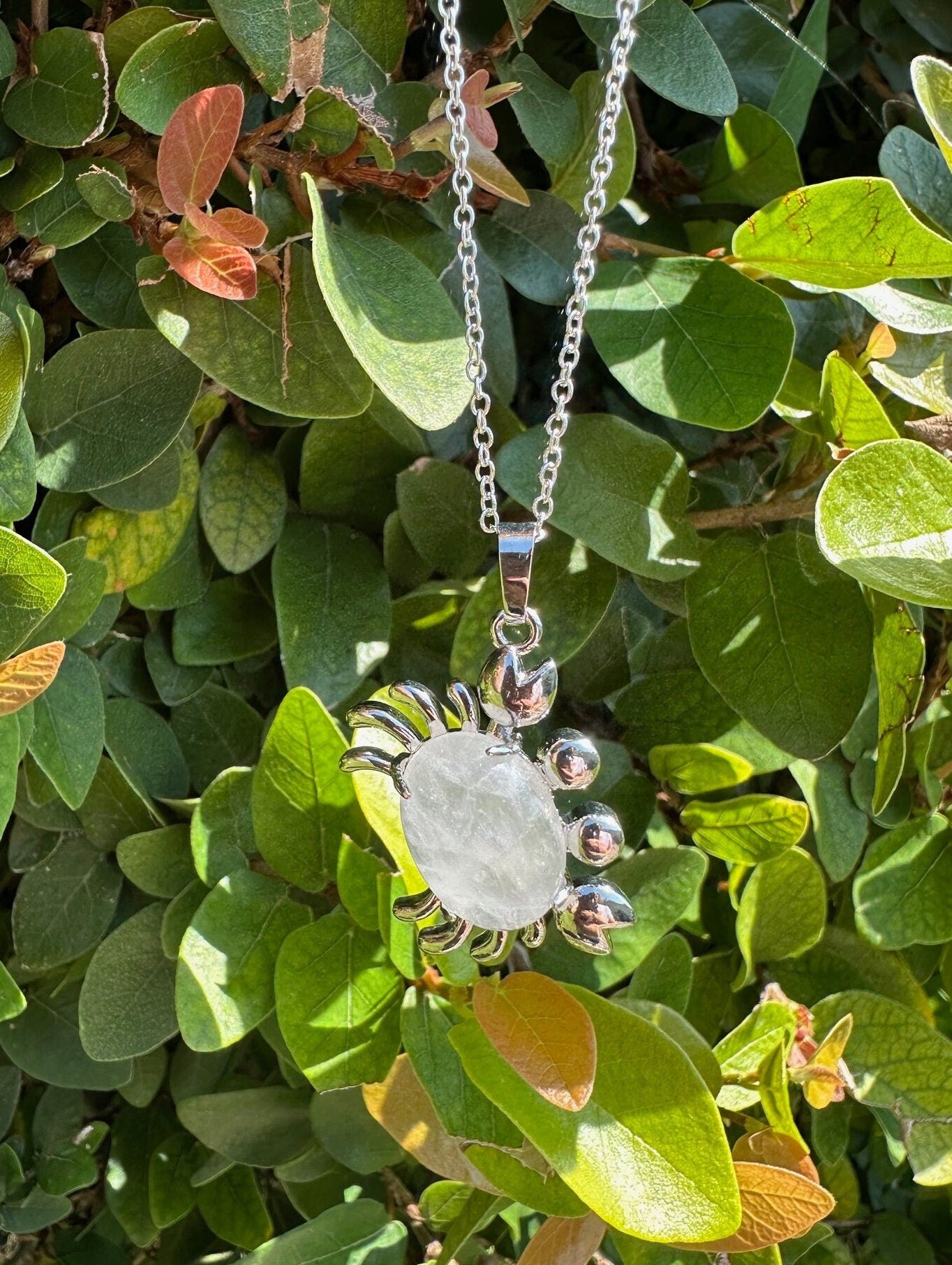Clear Quartz Crab Pendant Necklace