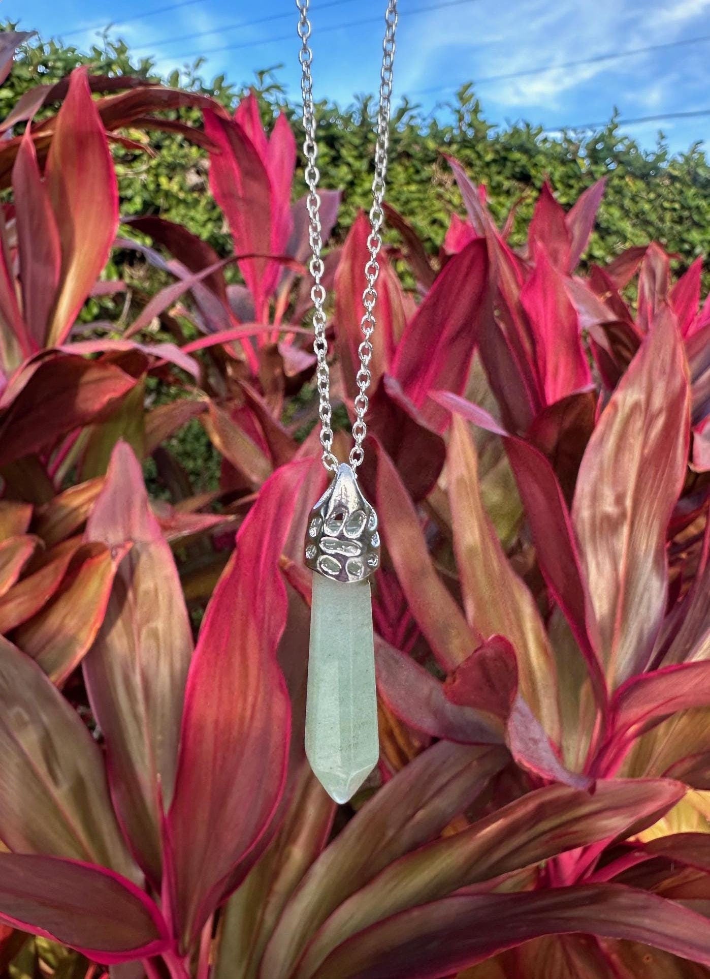 Thin Green Aventurine Hexagon Pendant Necklace