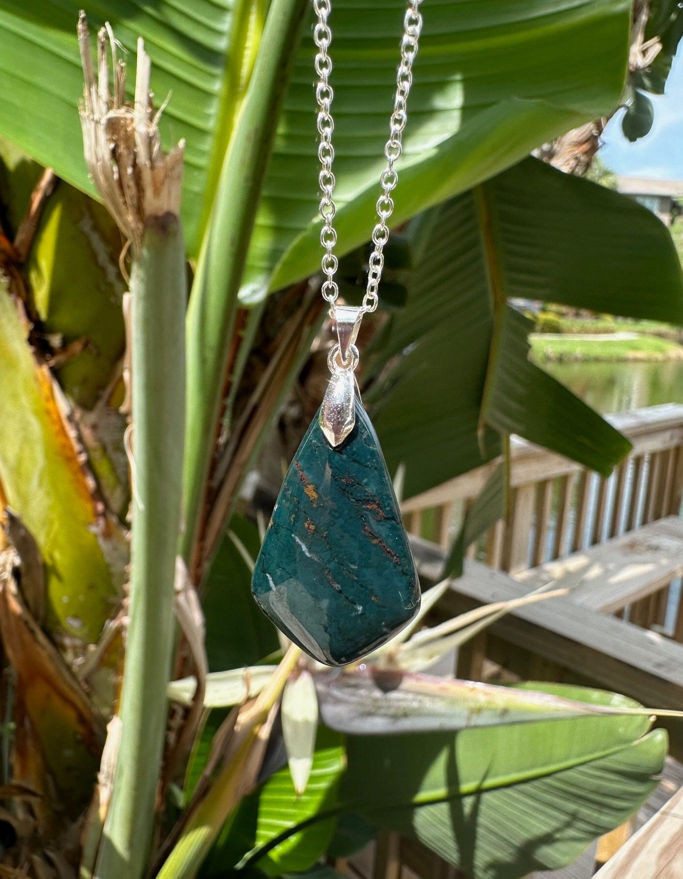 Indian Bloodstone Shield Pendant Necklace