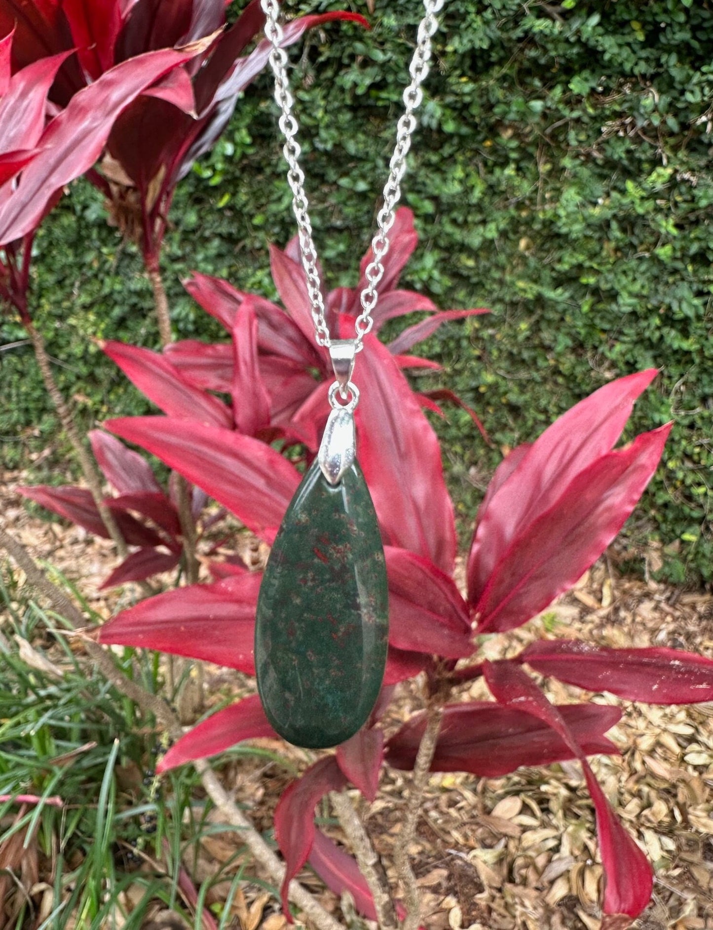 Indian Bloodstone Teardrop Pendant Necklace