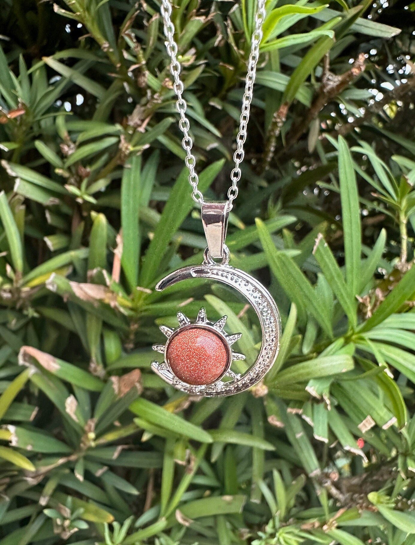 Goldstone Crescent Sun Necklace