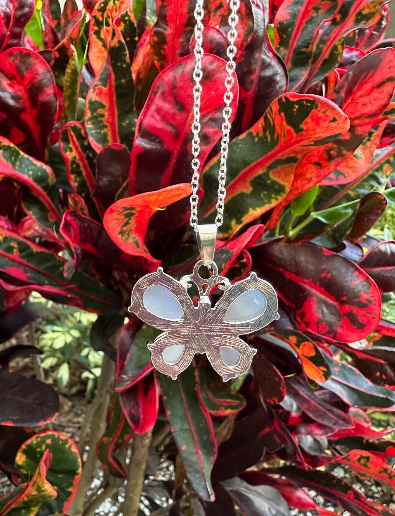 Grey Agate Butterfly Pendant Necklace