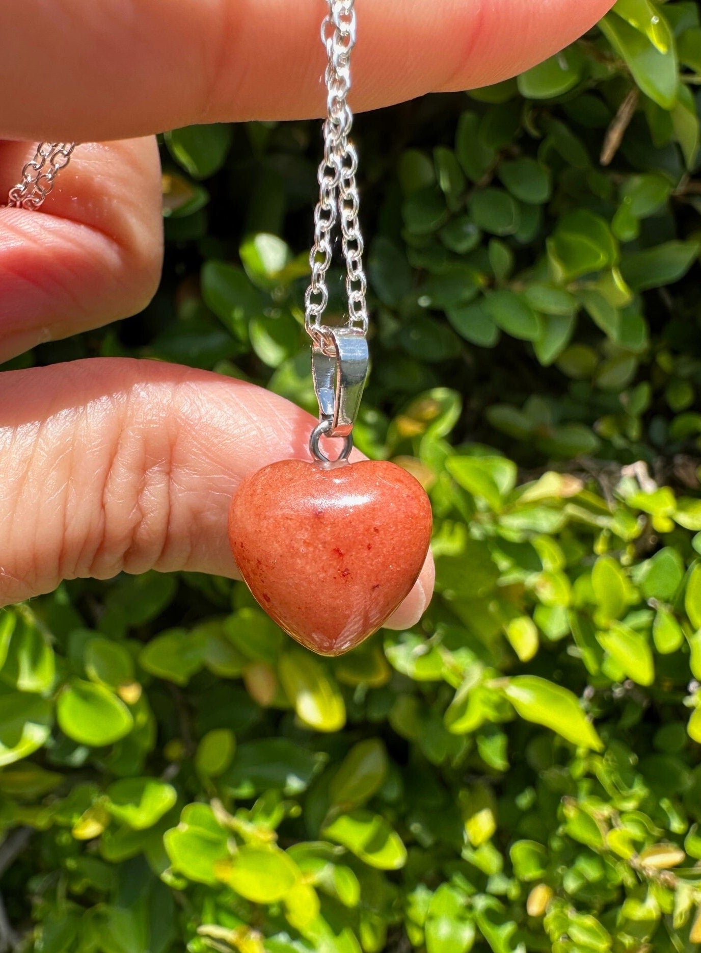 Orange Aventurine Heart Pendant Necklace