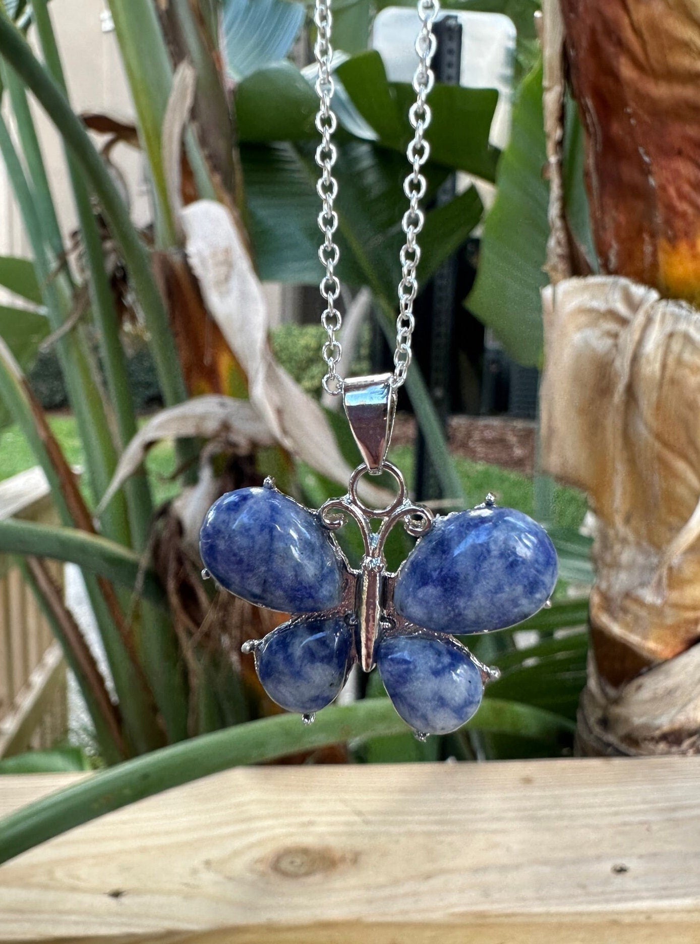 Blue Spot Jasper Butterfly Necklace