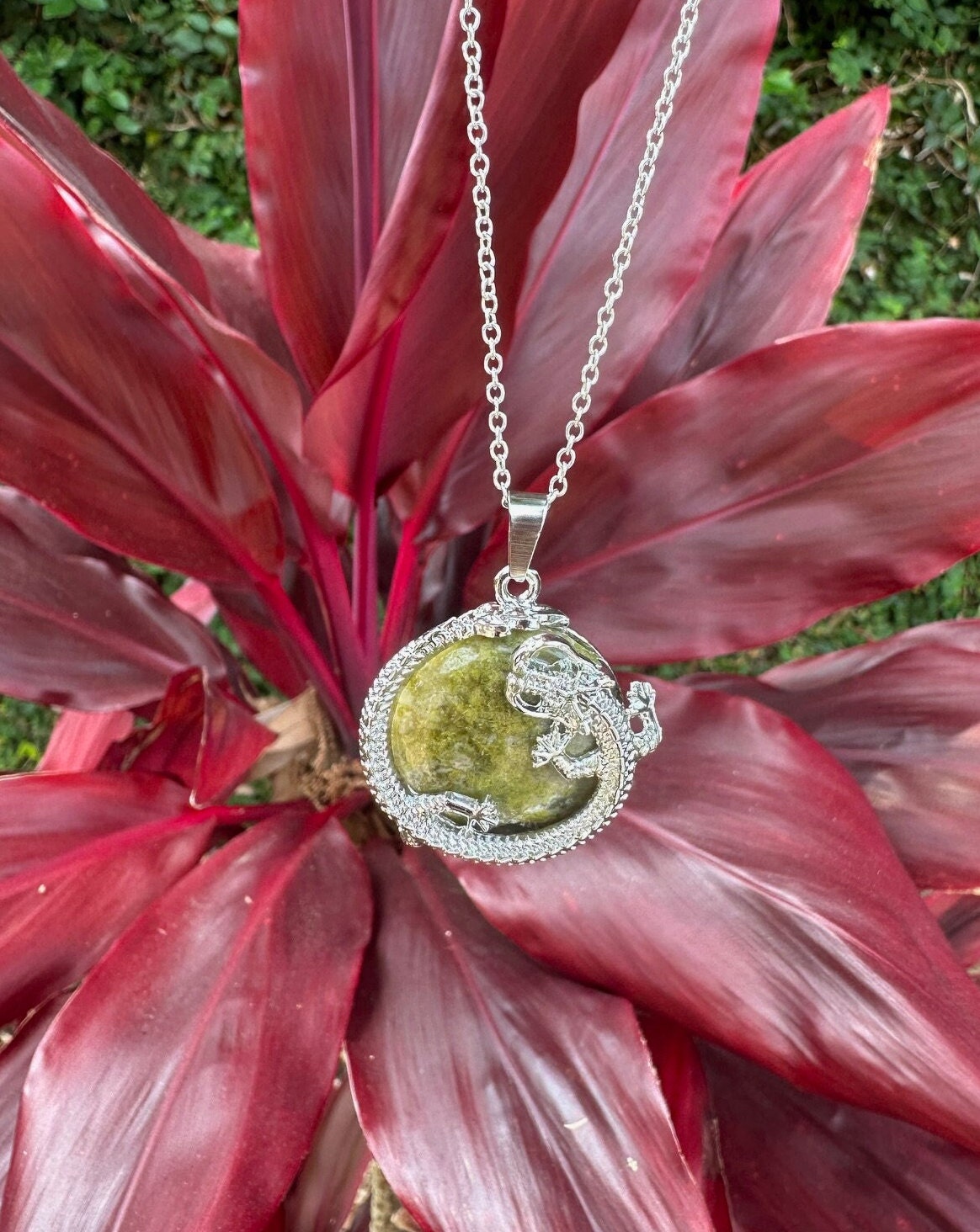 Unakite Dragon Flat Necklace