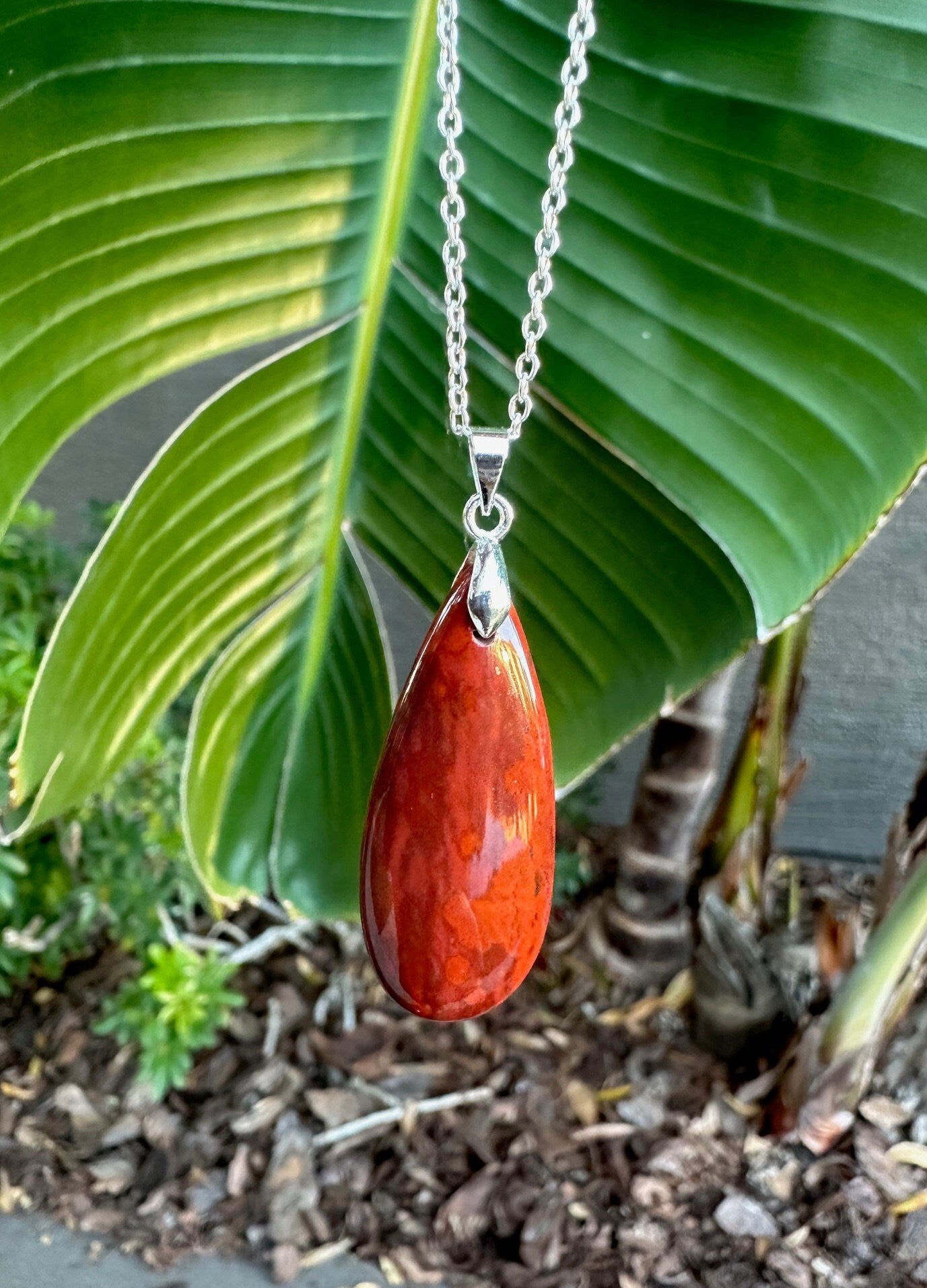 Indian Bloodstone Teardrop Pendant Necklace