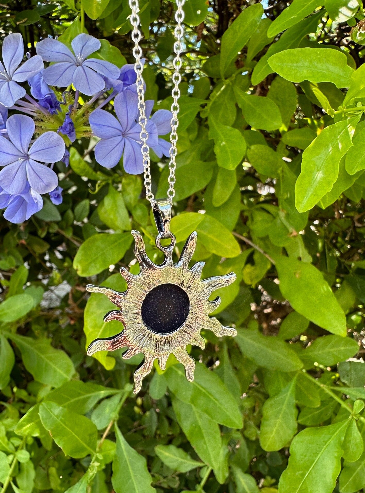 Blue Goldstone Sun Necklace