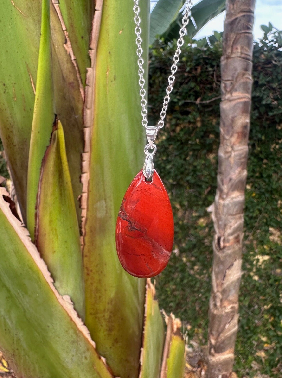 Red Jasper Teardrop Pendant Necklace