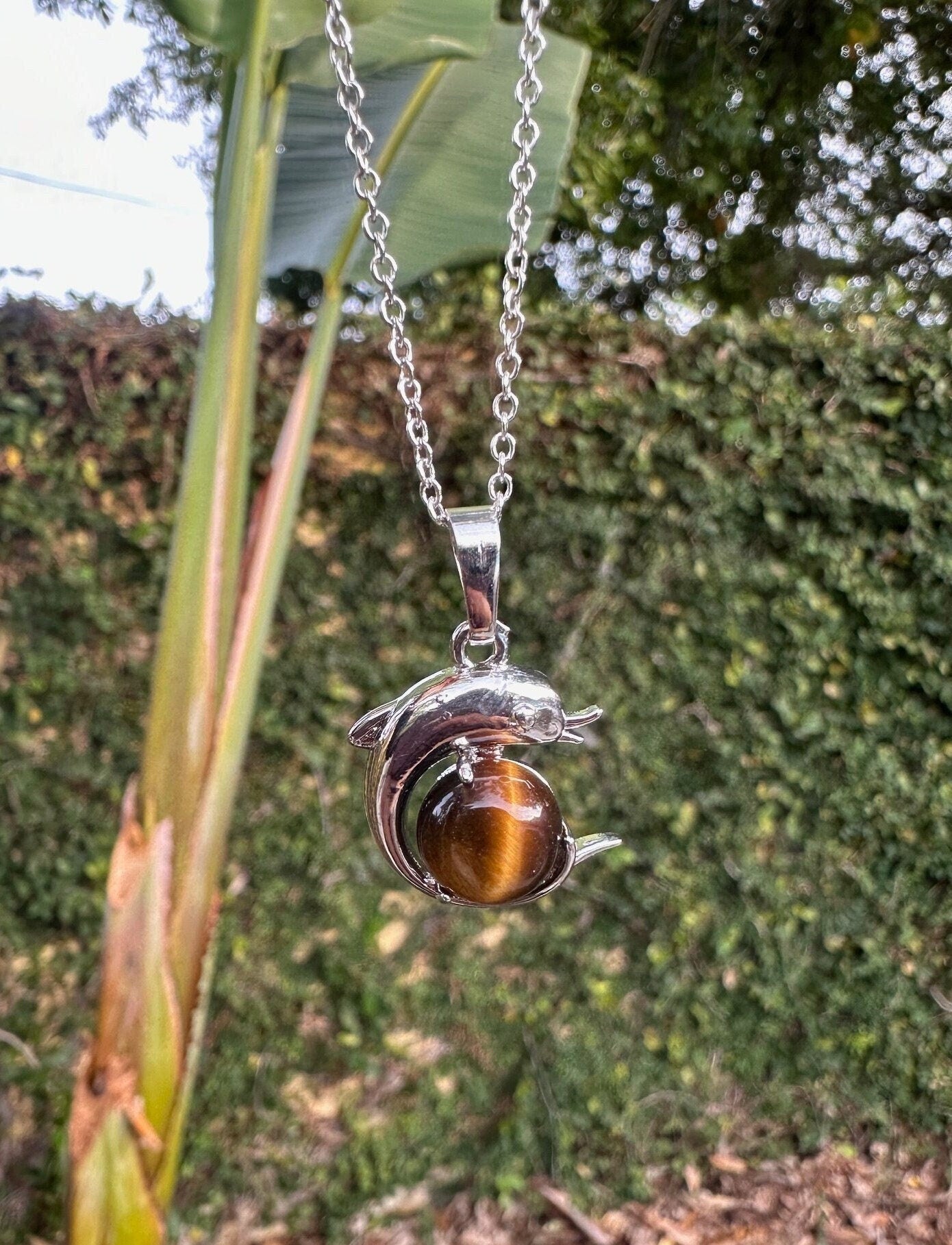 Tiger Eye Dolphin Pendant Necklace