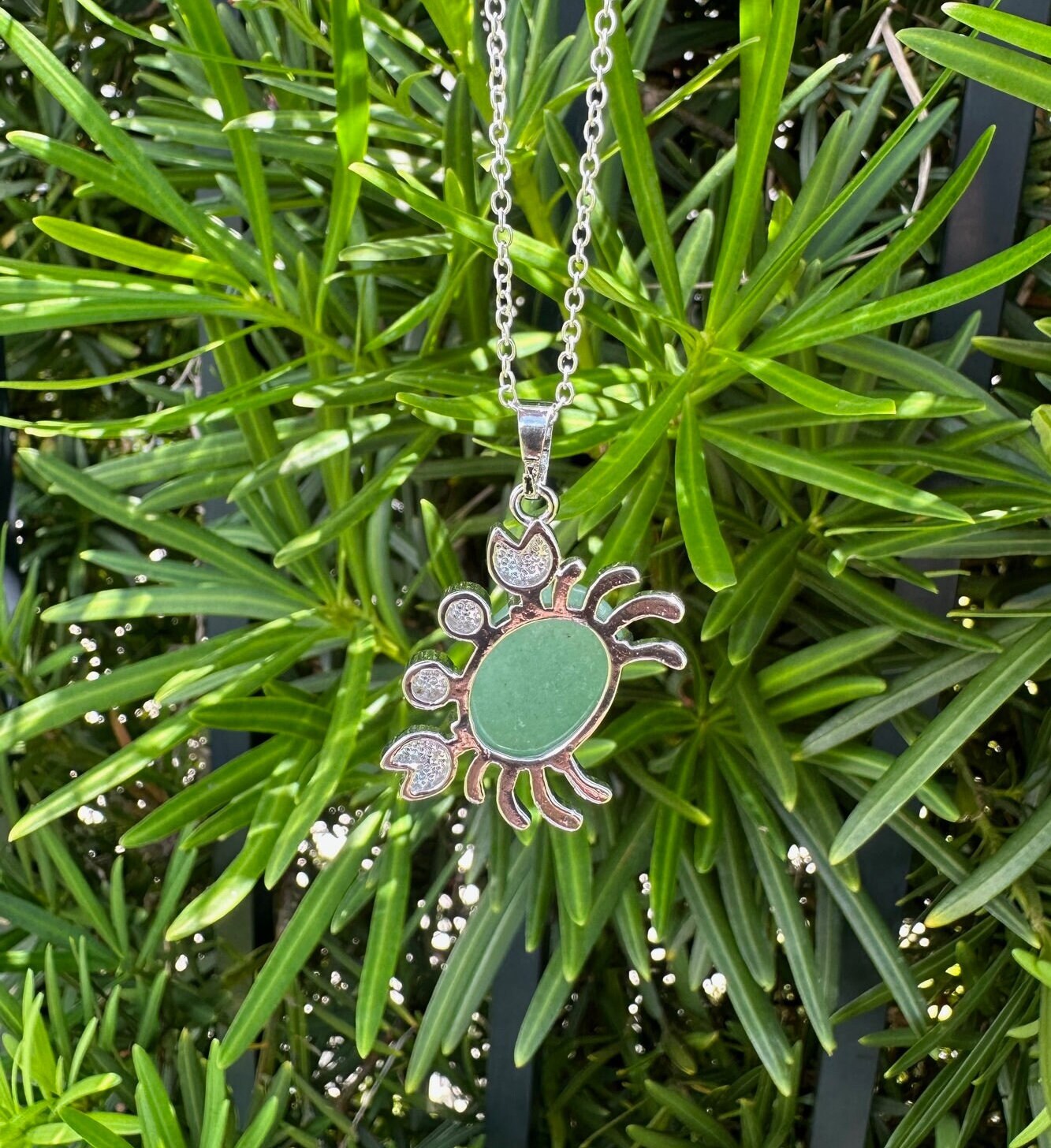 Green Aventurine Crab Pendant Necklace