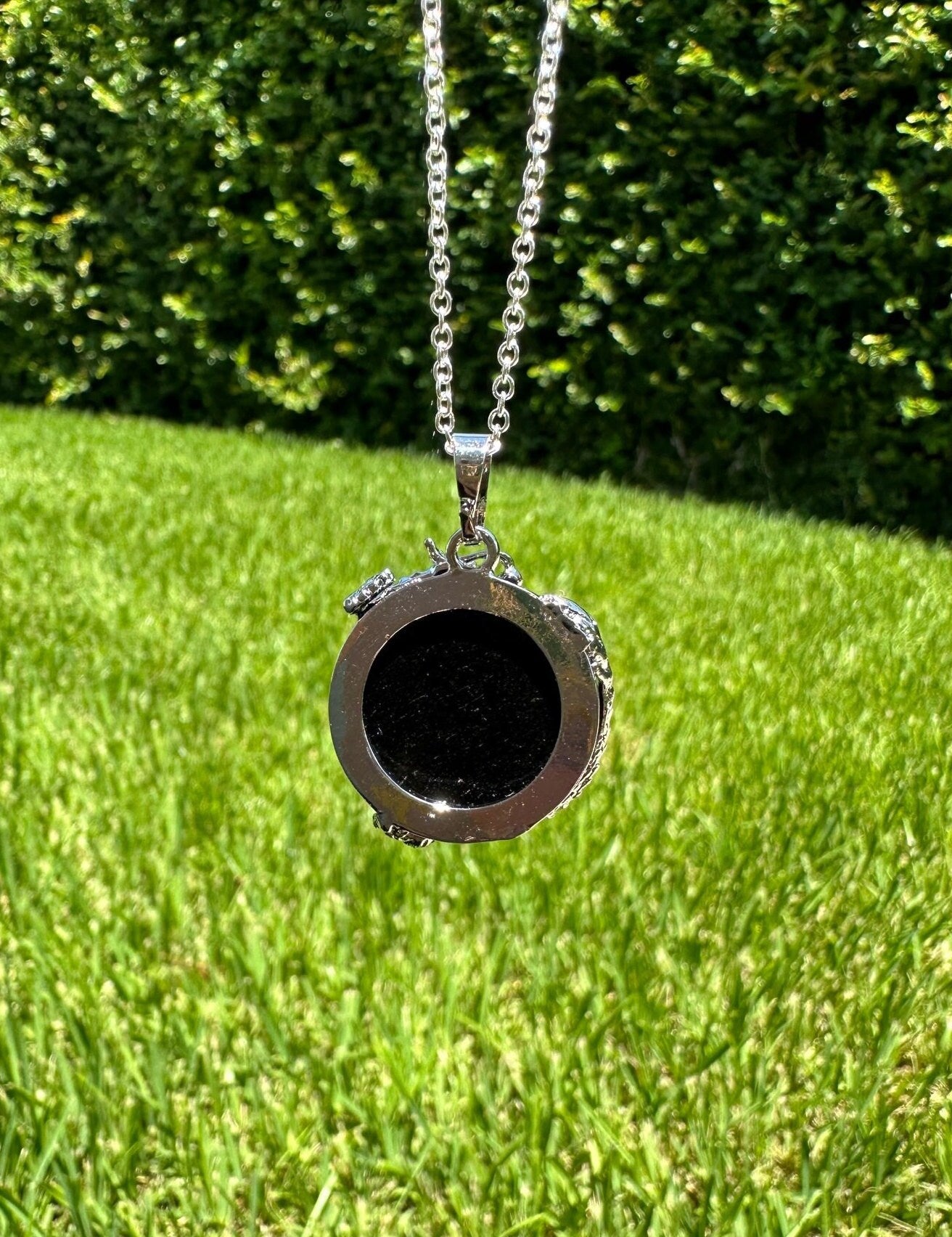 Obsidian Dragon Flat Pendant Necklace