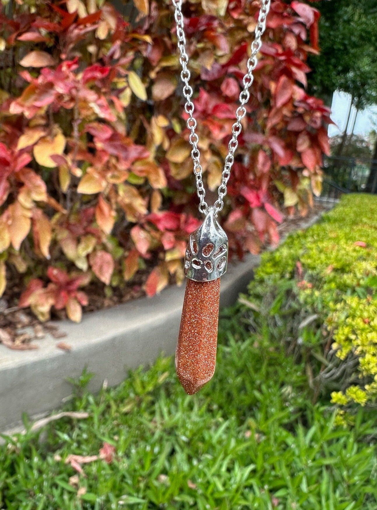 Goldstone Thin Hexagon Pendant Necklace