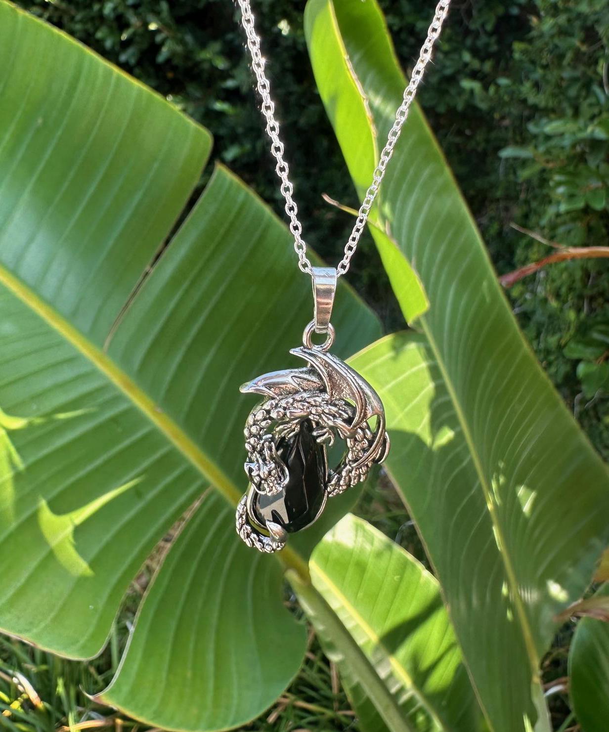 Obsidian Dragon Crawling Necklace