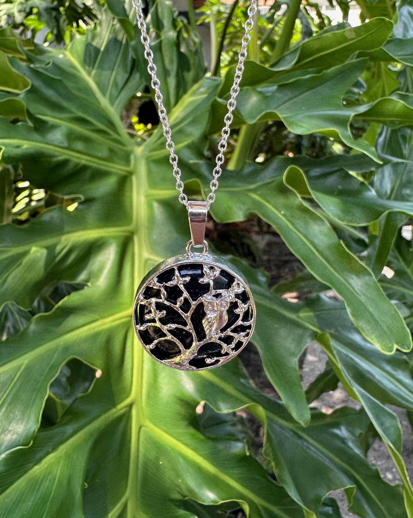 Blue Goldstone Owl Necklace
