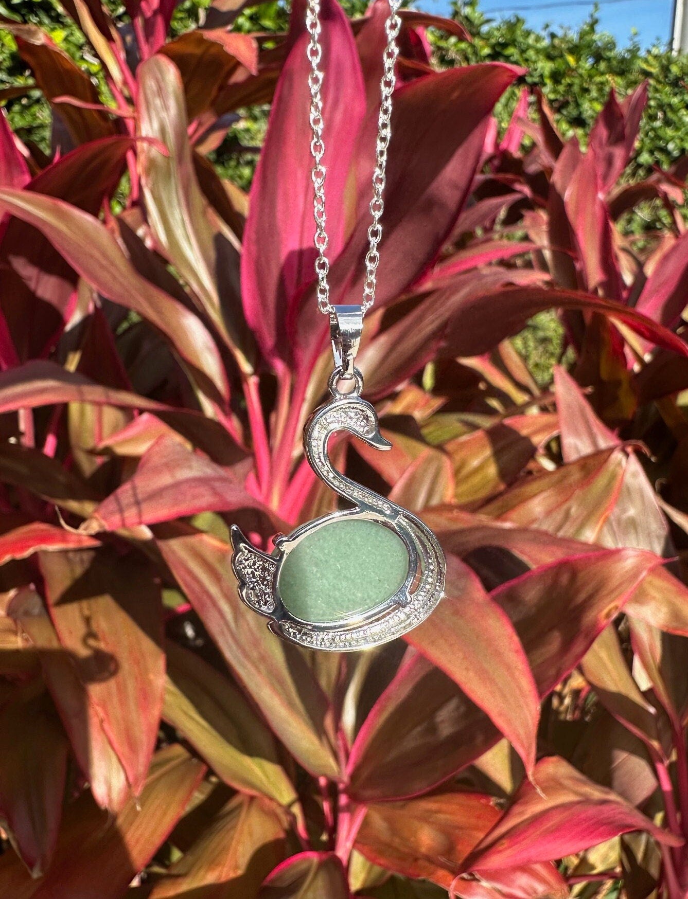 Green Aventurine Swan Pendant Necklace