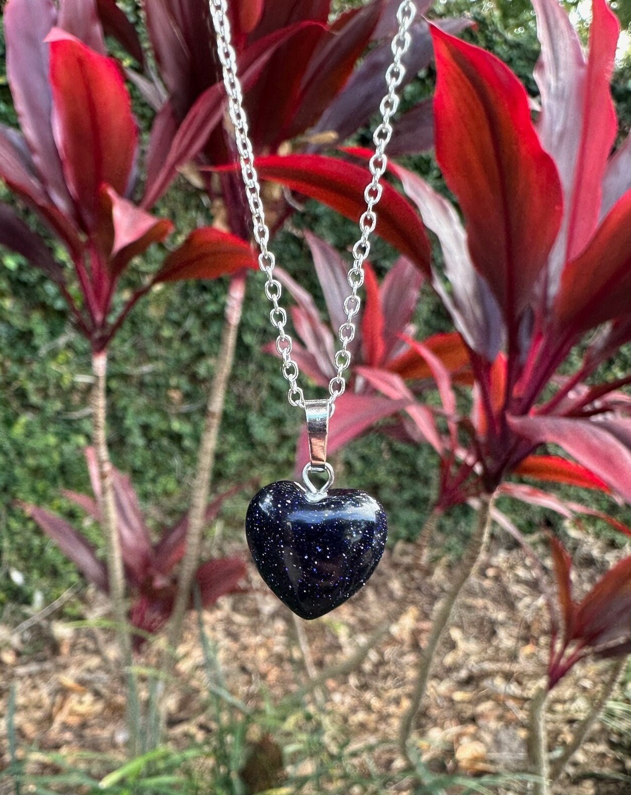 Blue Goldstone Heart Pendant Necklace