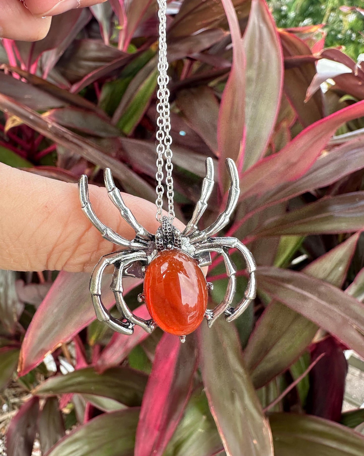 Carnelian Spider Brooch Necklace
