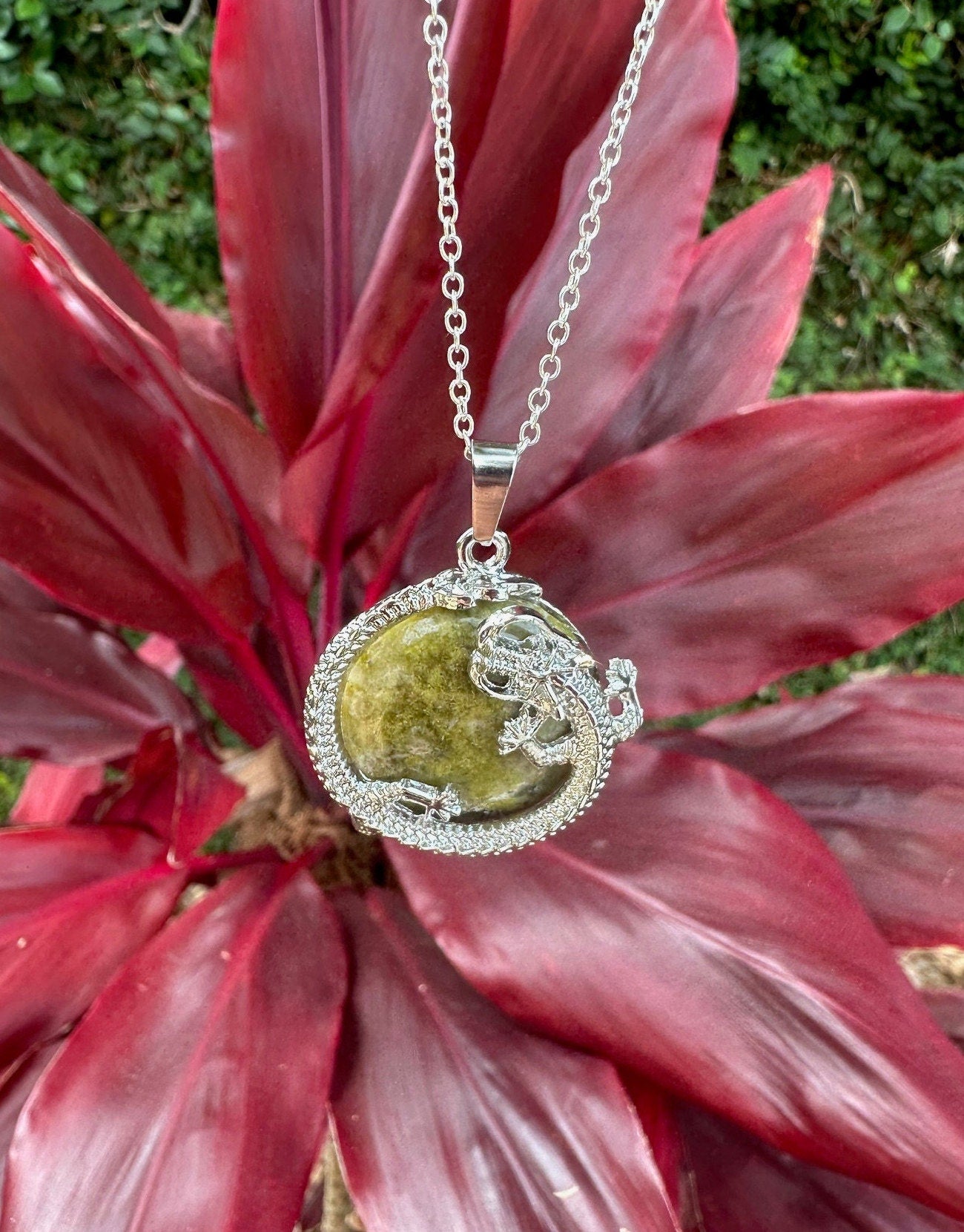Unakite Dragon Flat Necklace