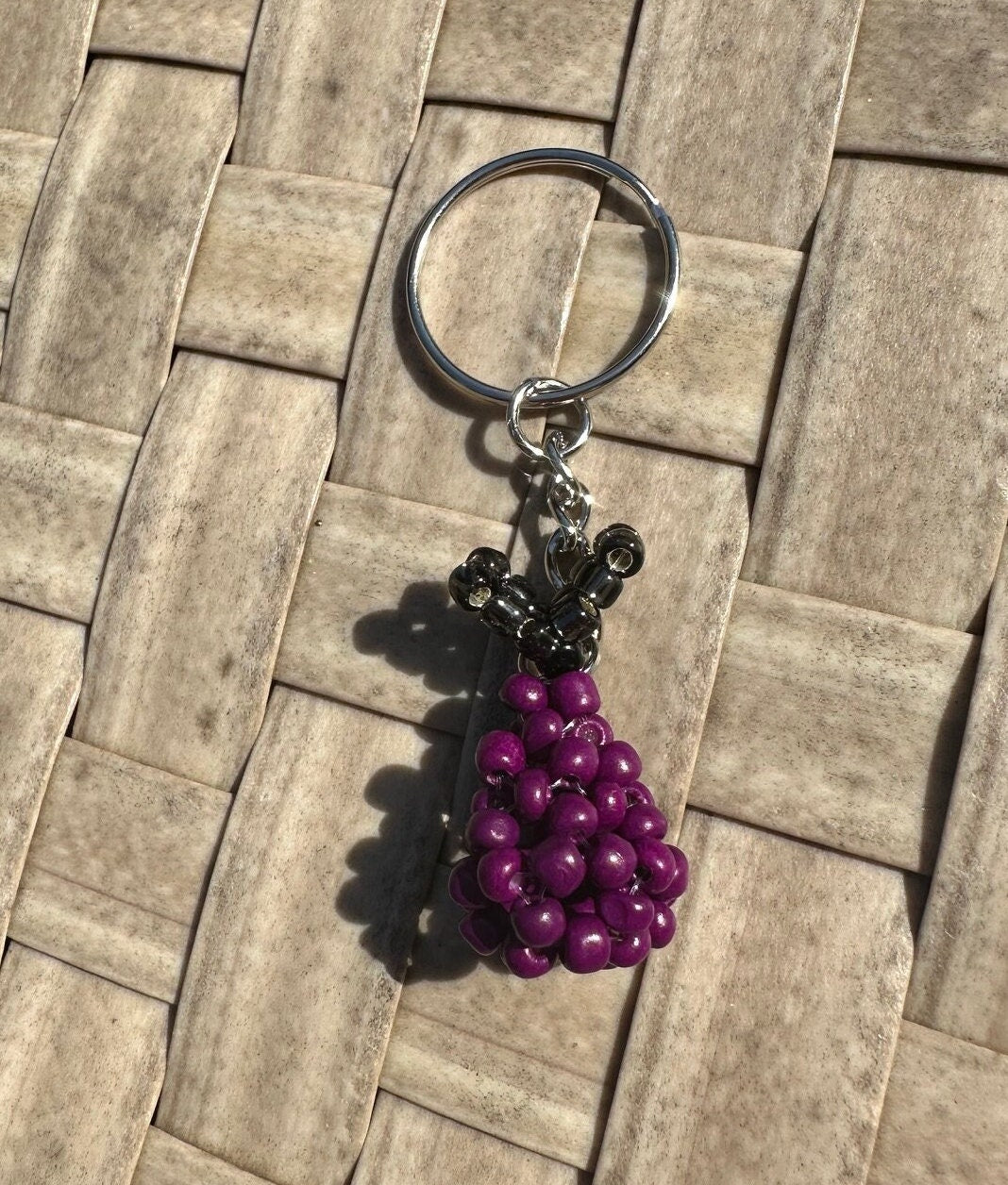 Beaded Purple Fig Fruit Keychain