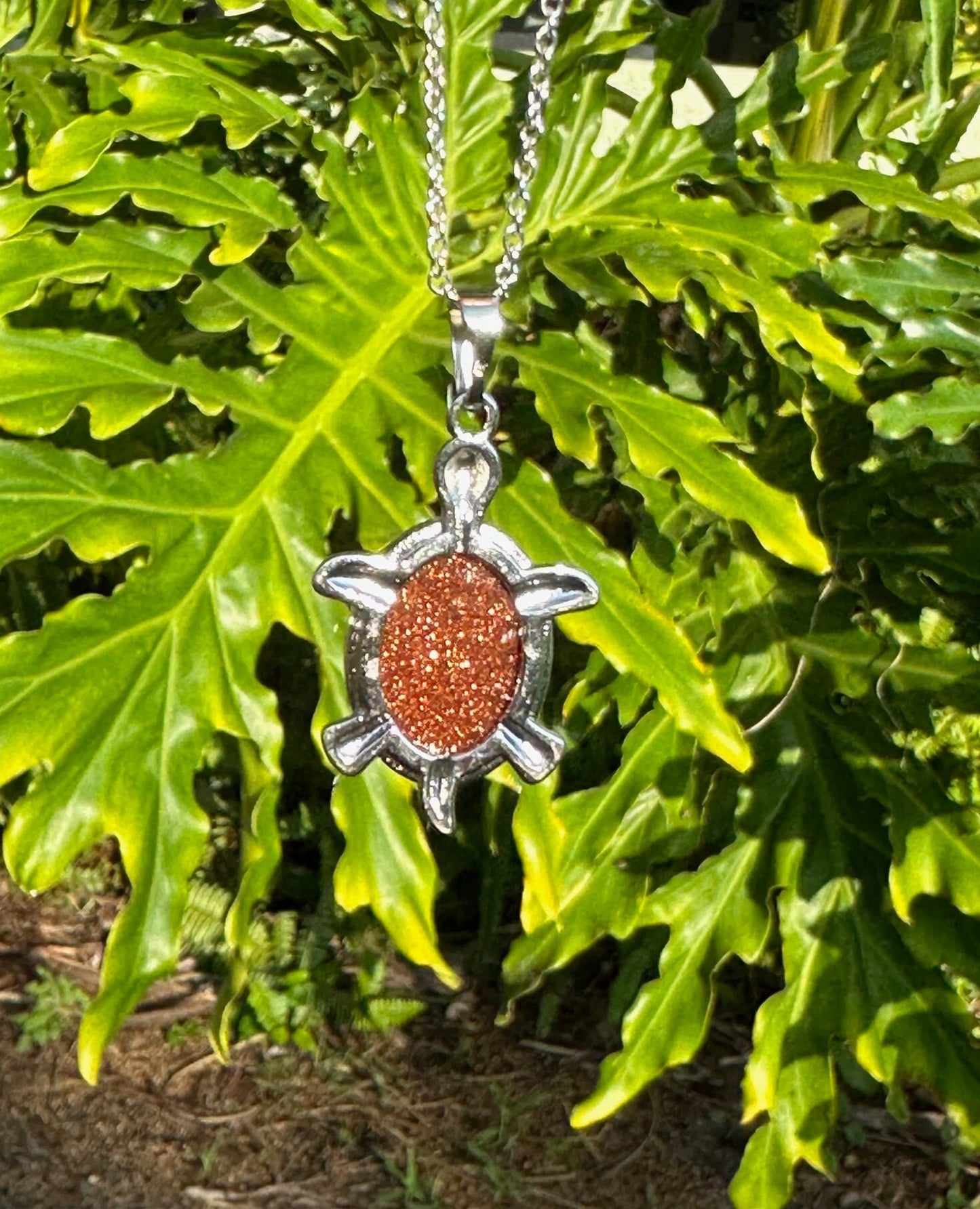 Goldstone Turtle Pendant Necklace