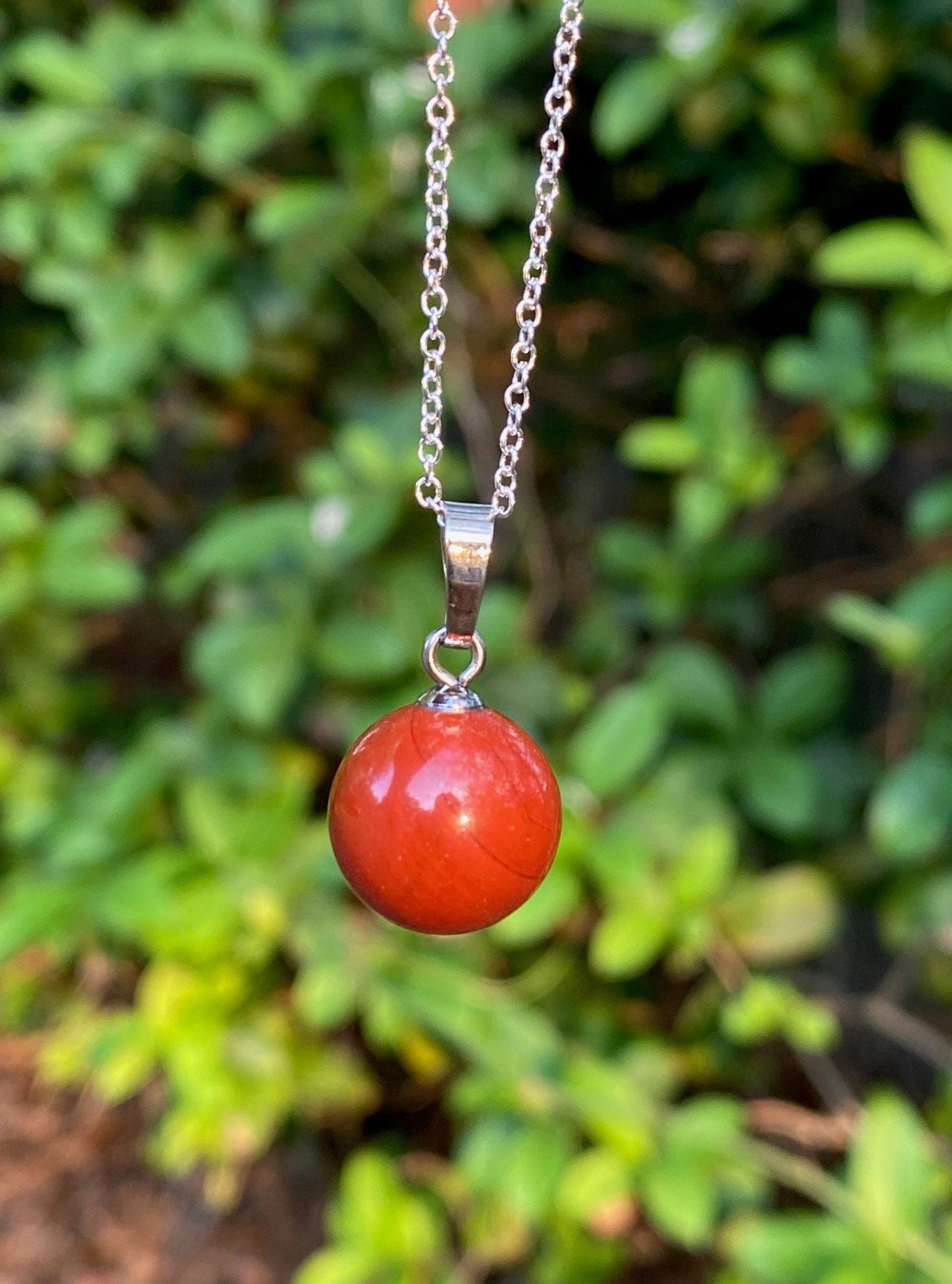 Dainty Red Jasper Ball Necklace