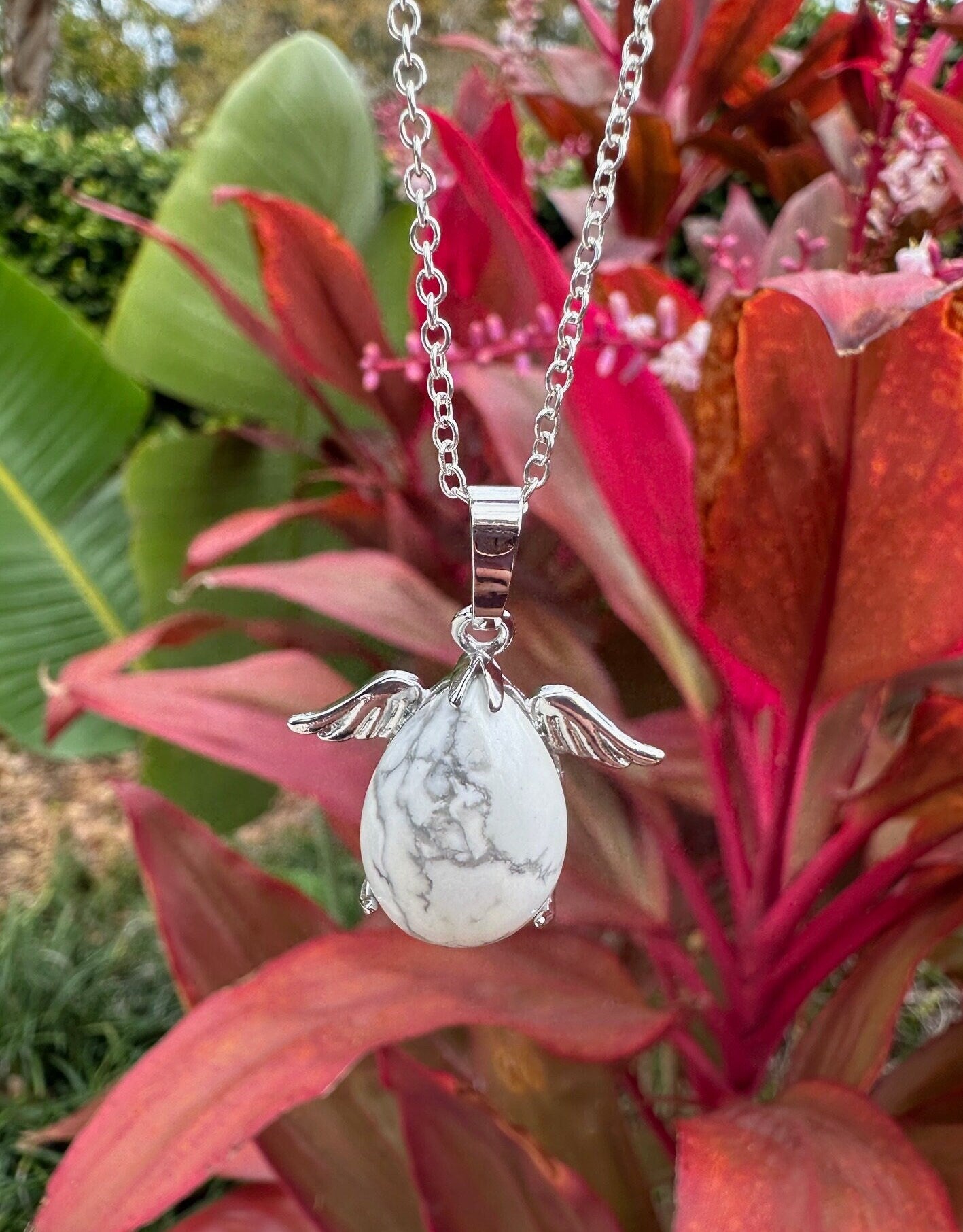Howlite Angelic Egg Pendant Necklace