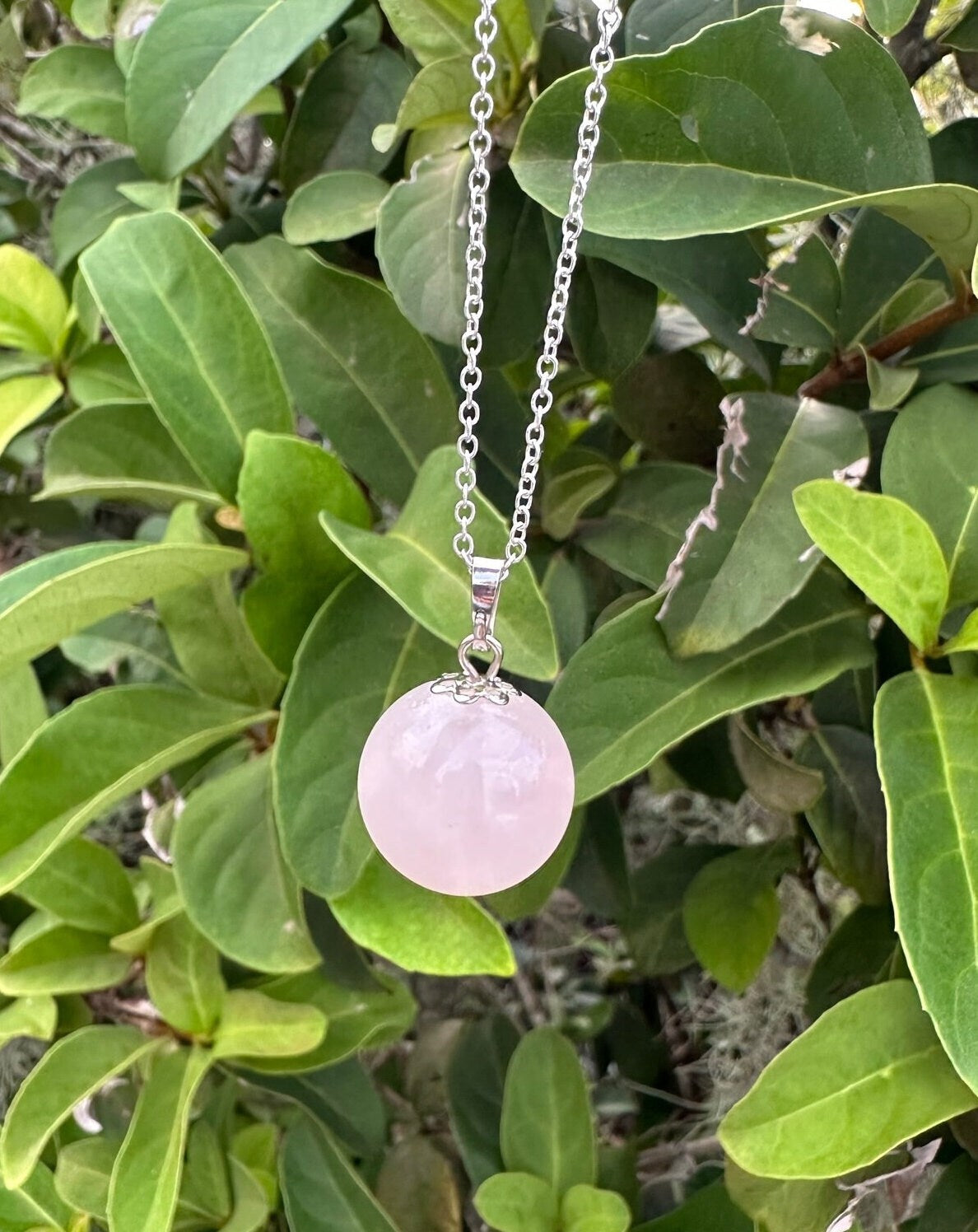 Rose Quartz Ball Pendant Necklace