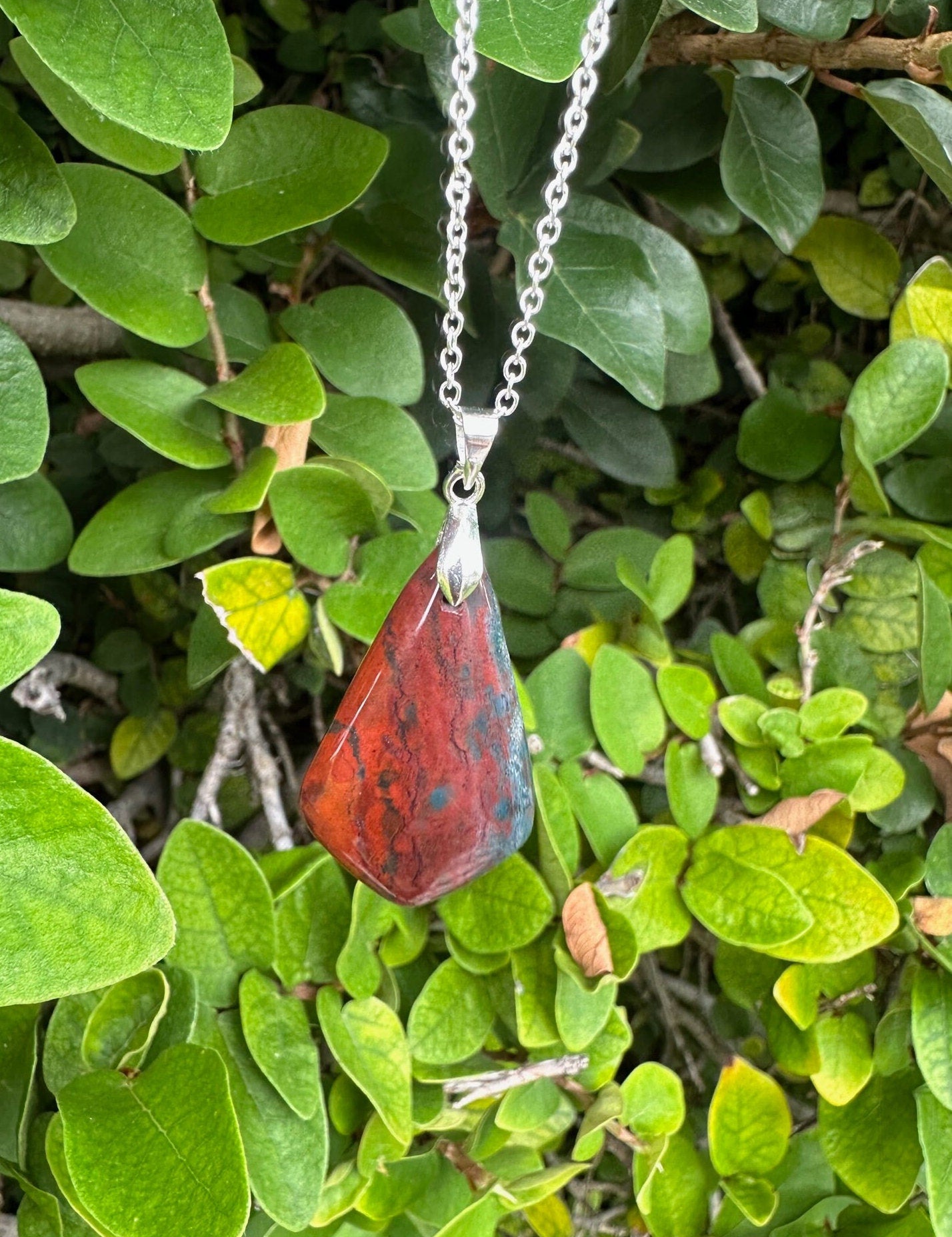 Indian Bloodstone Shield Pendant Necklace