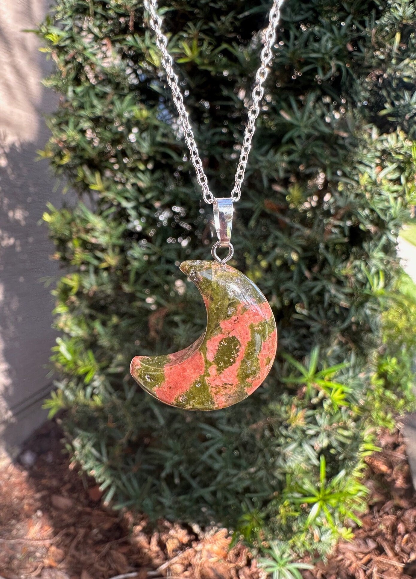 Unakite Crescent Pendant Necklace