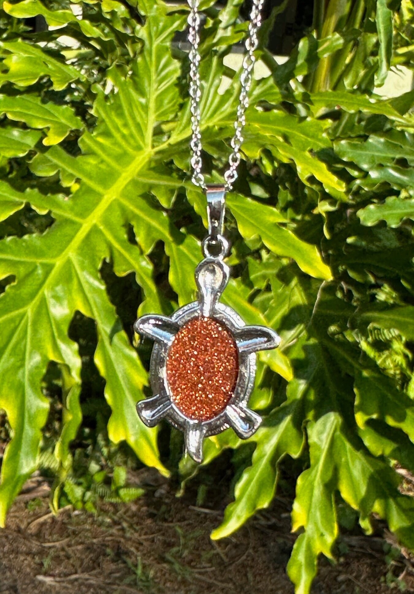 Goldstone Turtle Pendant Necklace