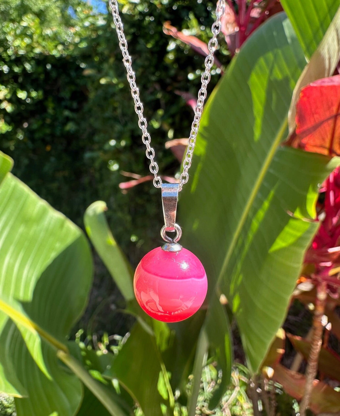 Stripped Pink Agate Ball Necklace