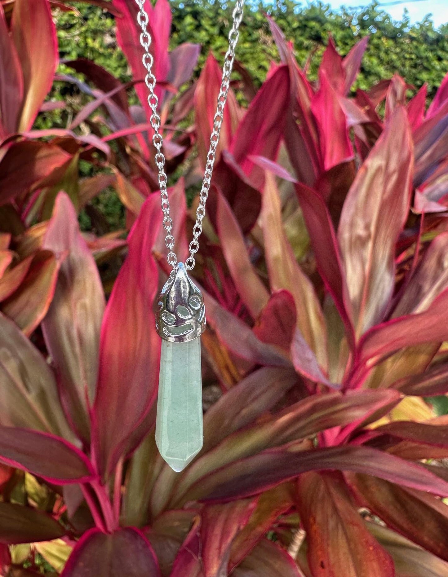 Thin Green Aventurine Hexagon Pendant Necklace