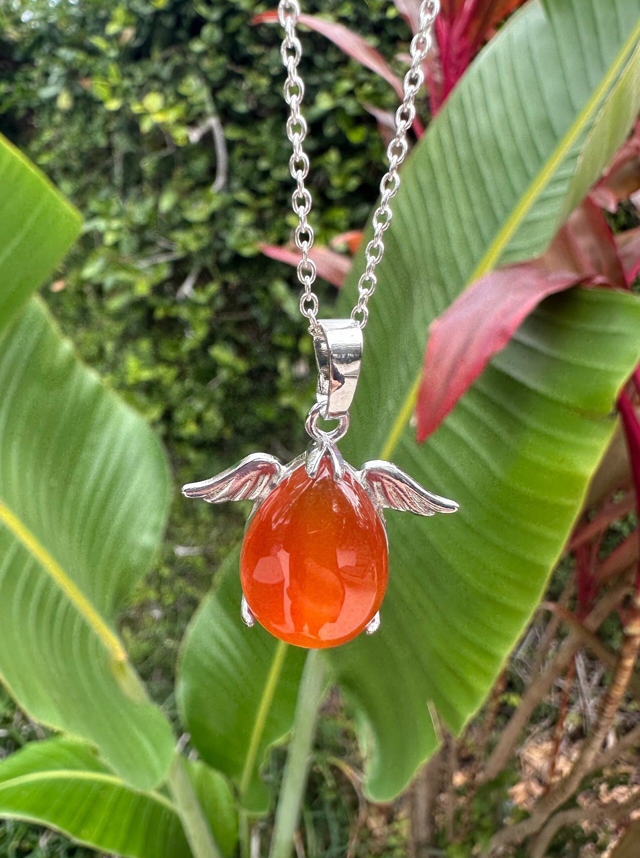 Carnelian Angelic Egg Pendant Necklace