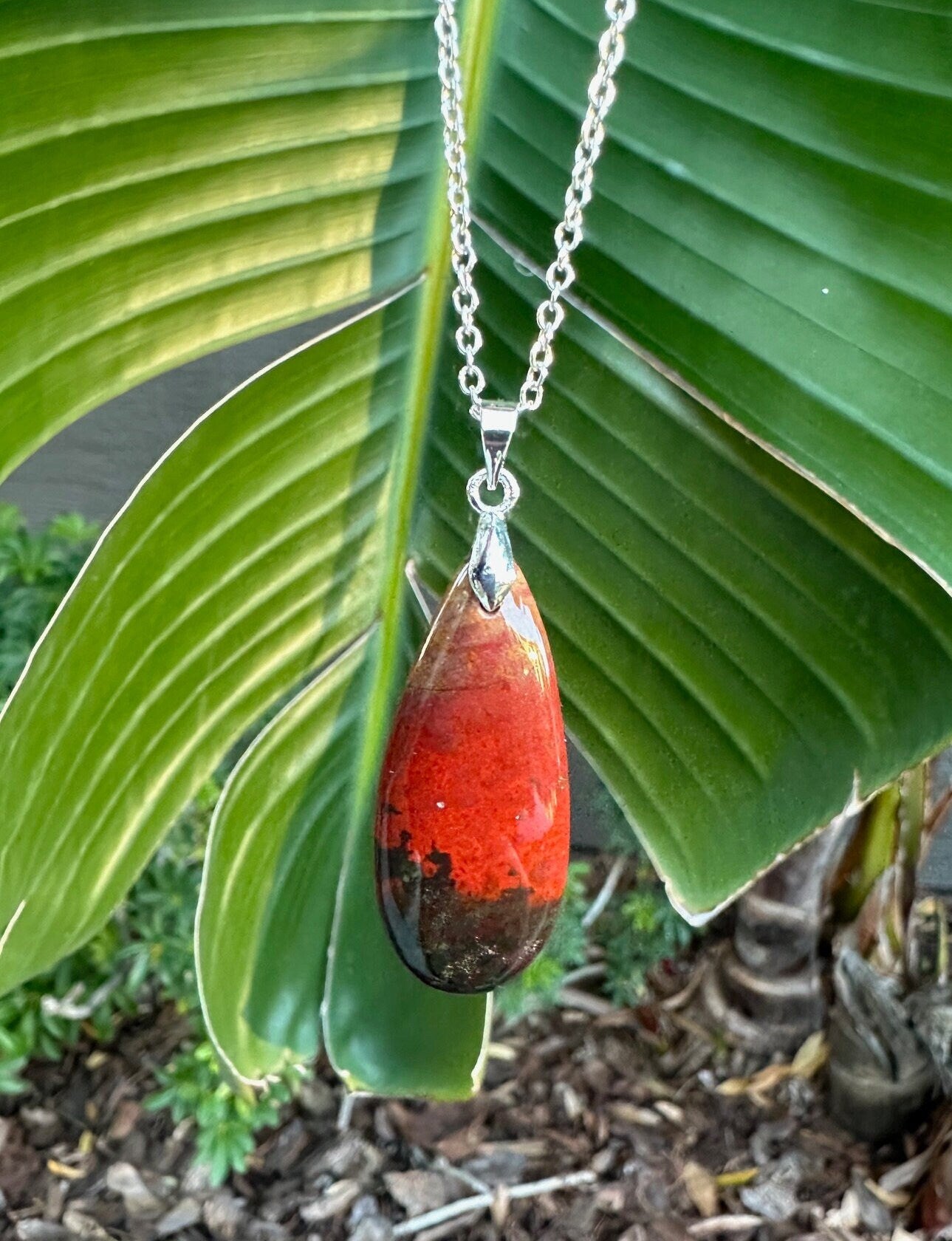 Indian Bloodstone Teardrop Pendant Necklace
