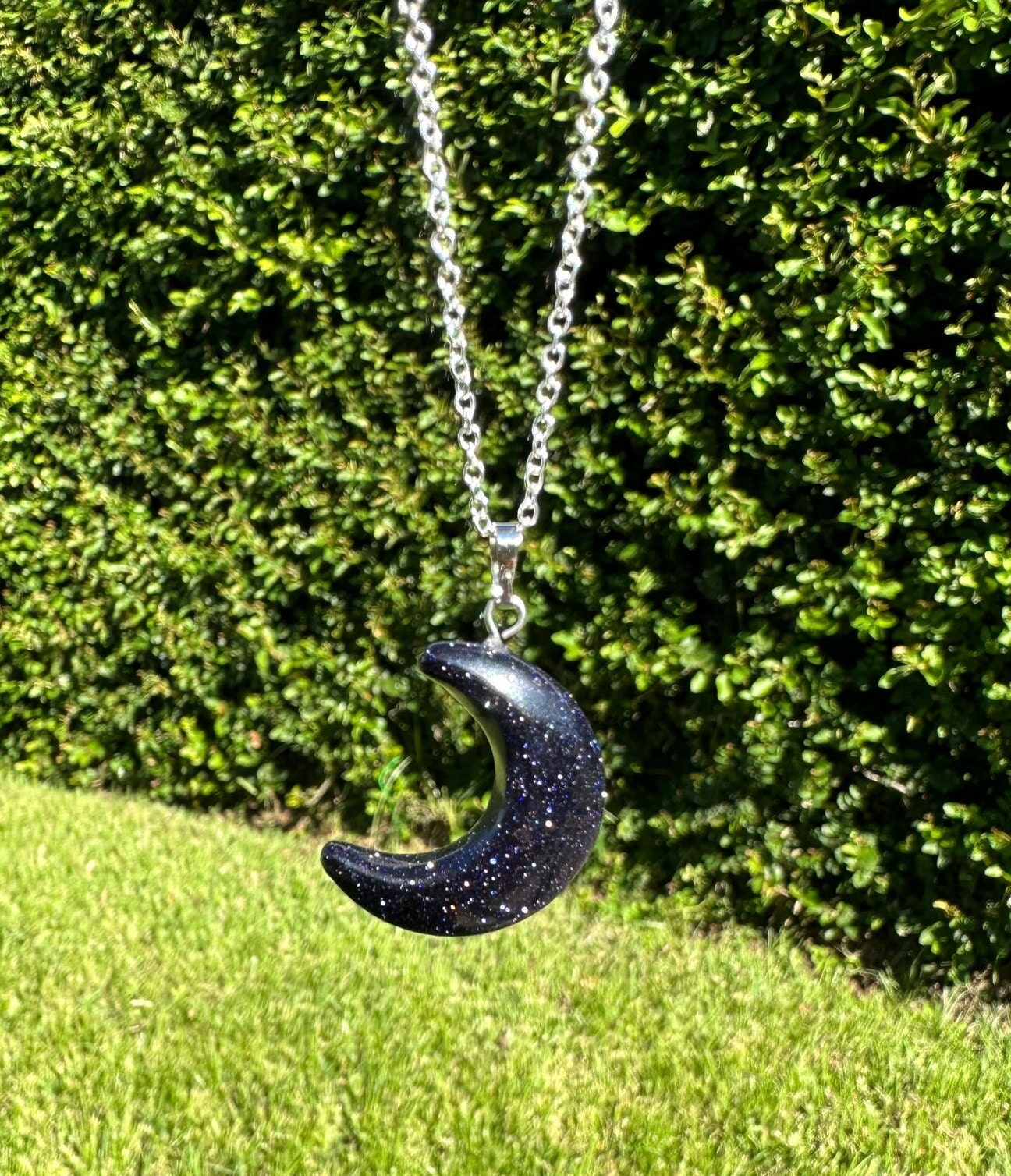 Blue Goldstone Crescent Necklace