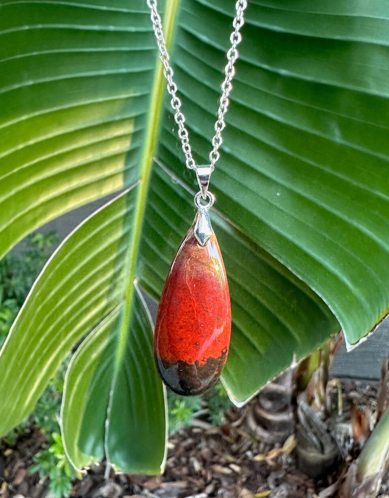 Indian Bloodstone Teardrop Pendant Necklace