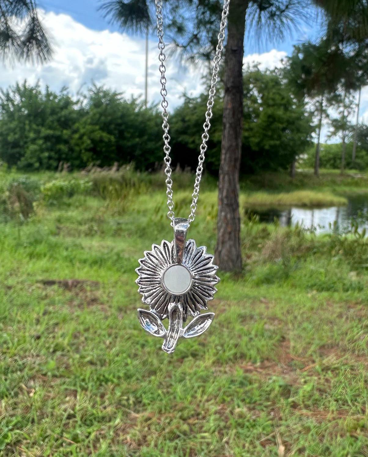 Clear Quartz Sunflower Pendant Necklace