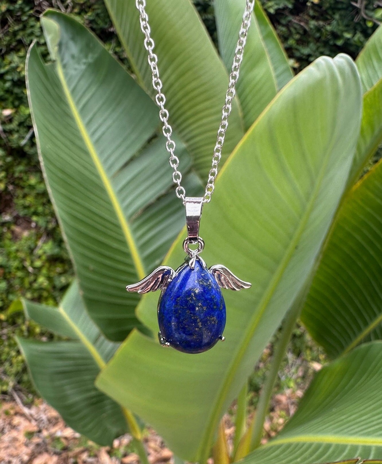 Lapis Lazuli Angelic Egg Pendant Necklace