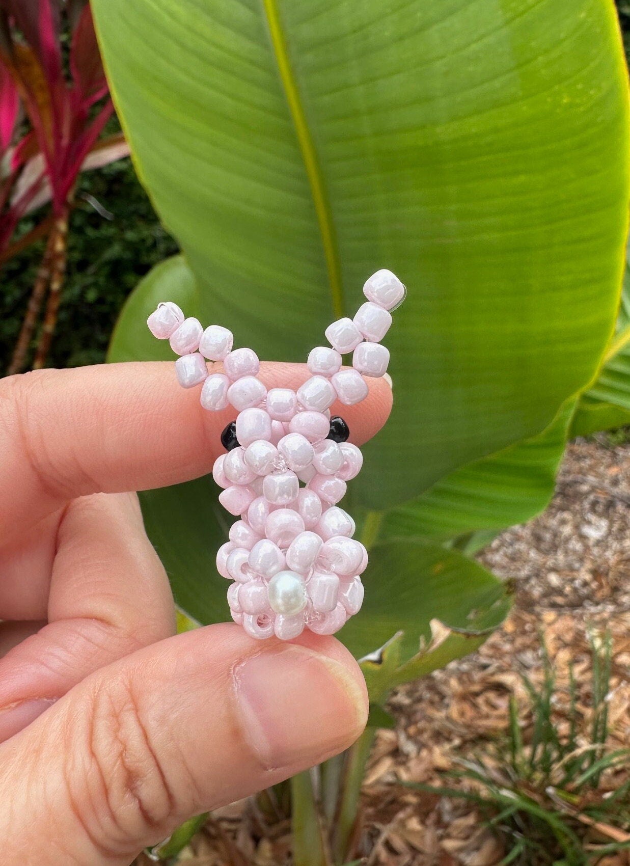 Beaded Soft Pink Easter Bunny Figurine