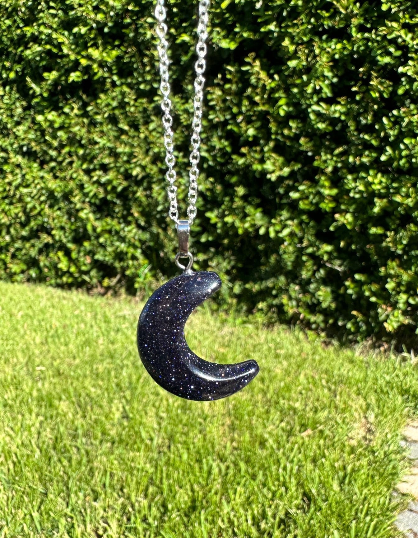 Blue Goldstone Crescent Necklace