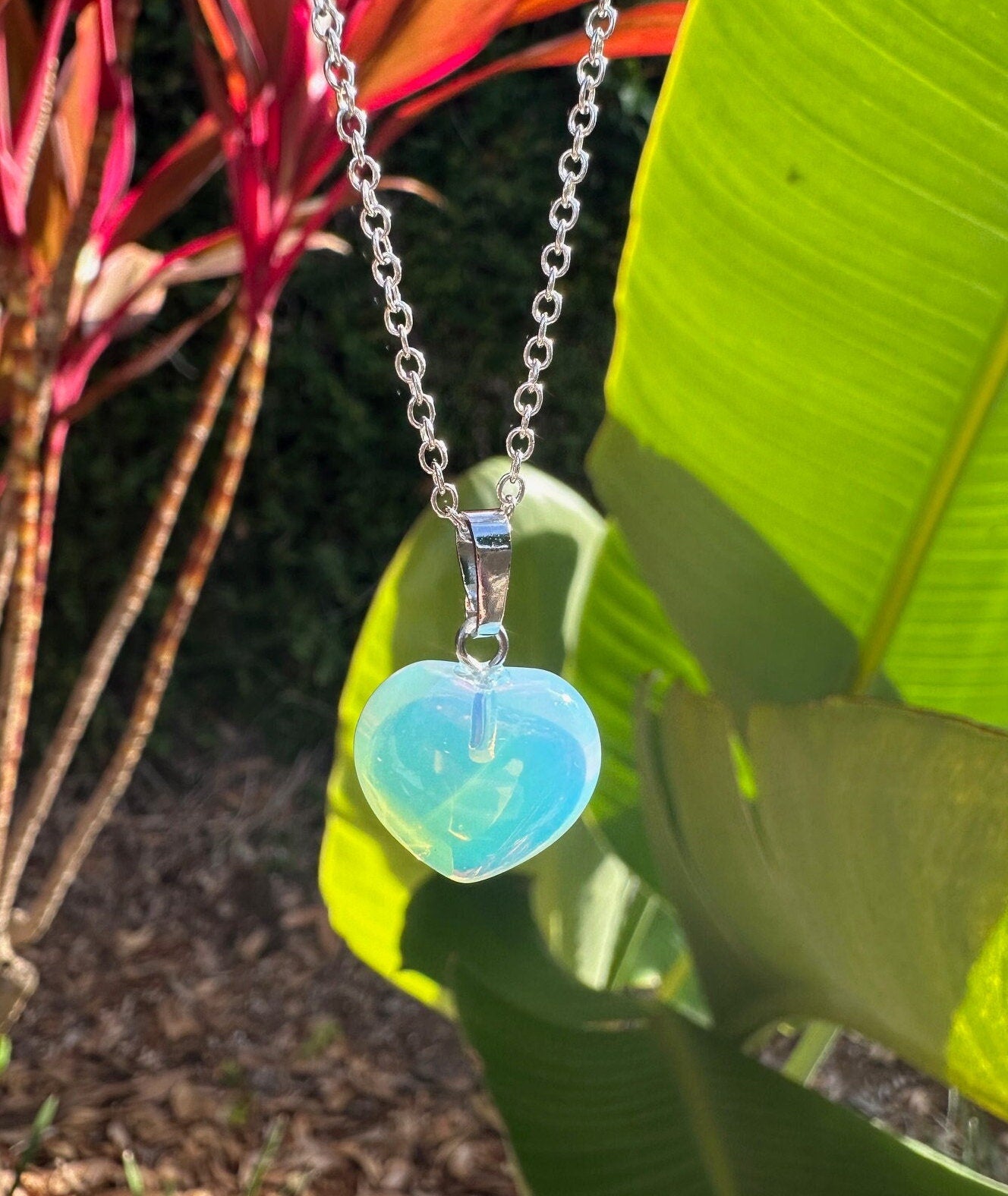 Dainty Opalite Heart Pendant Necklace