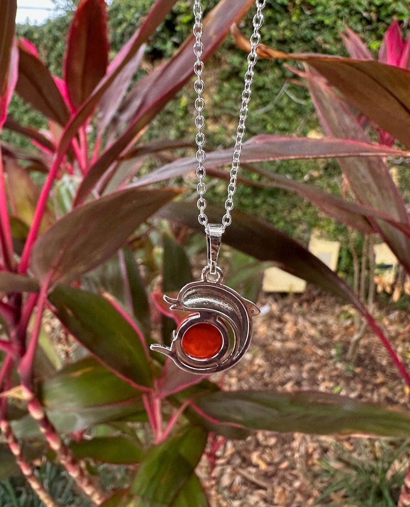 Red Jasper Dolphin Pendant Necklace