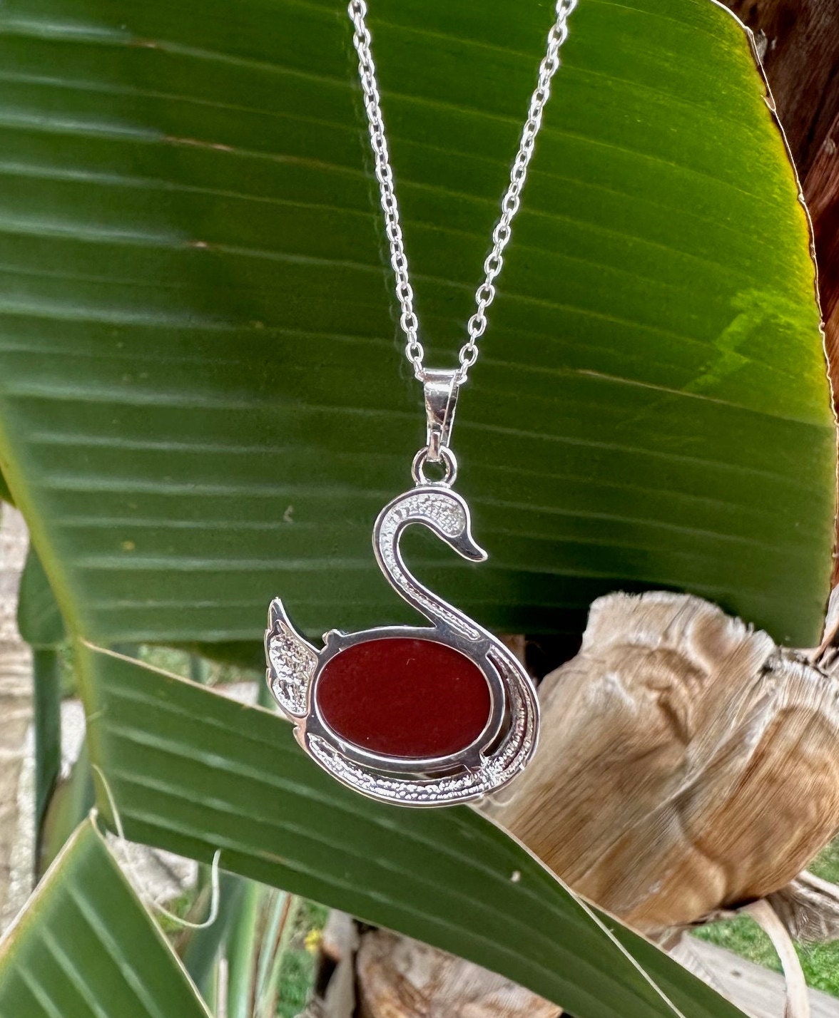 Red Agate Swan Pendant Necklace
